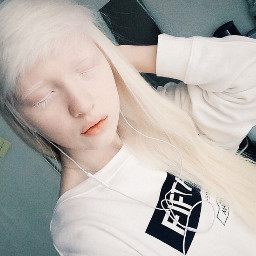 selfie music headset albino woman